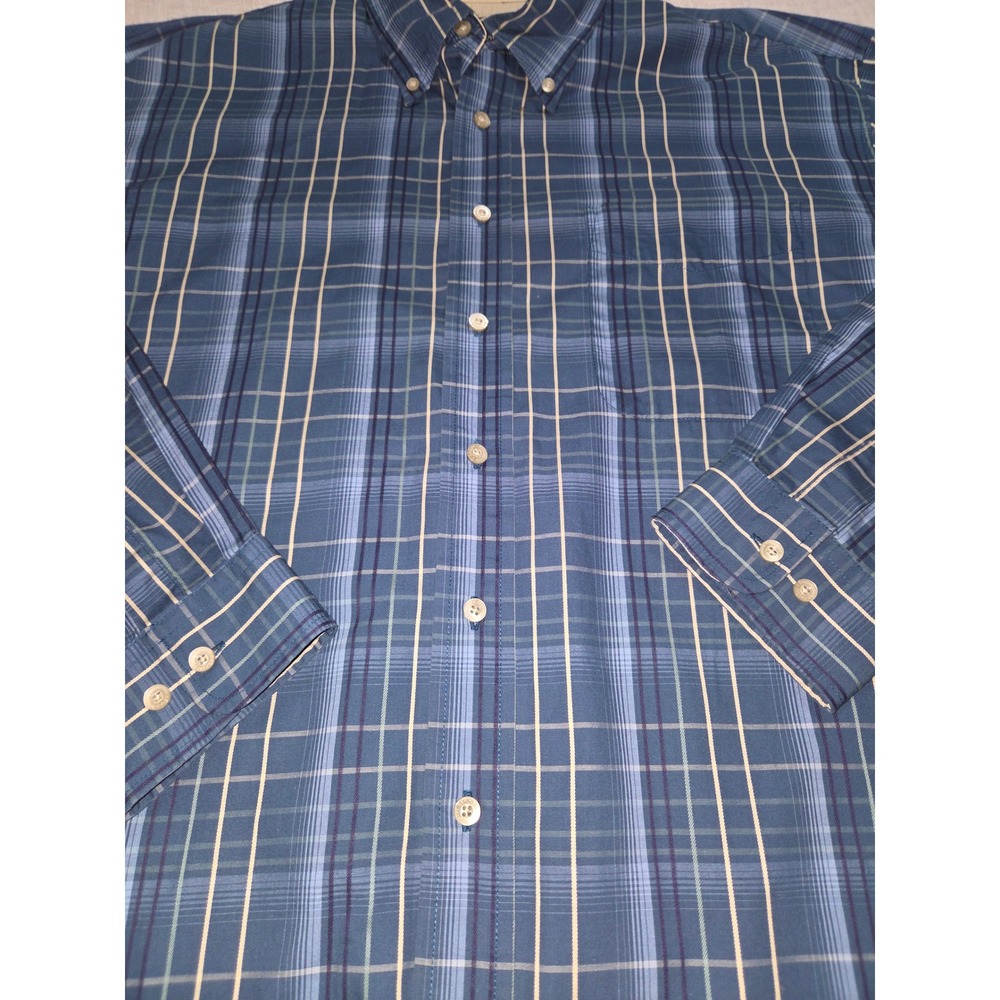 Haggar‎ ForeverNew Mens XL Blue Plaid Button Down Shirt Wrinkle Resistant Cotton - Picture 3 of 7